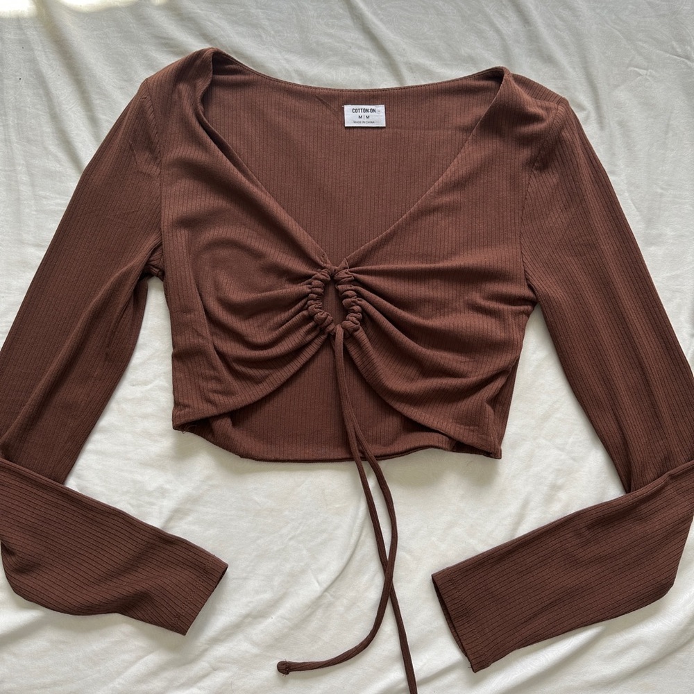 brown cotton on long sleeve with adjustable tie
